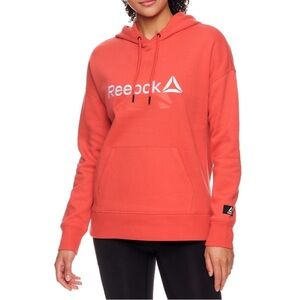 NWT Reebok Women XS Hoodie Embroidered Logo Warm-Up Rococco Red Cozy Athleisure